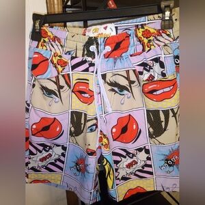 OH Snap! By Drill Colorful Comic Print Shorts With Pockets And Drawstring Small